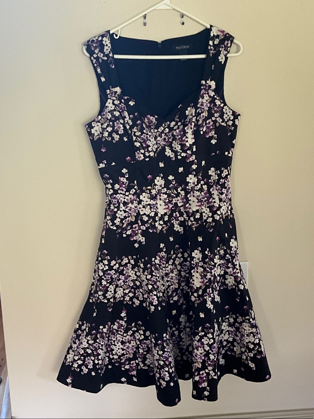 White House Black Market Black Floral A-Line Midi Dress